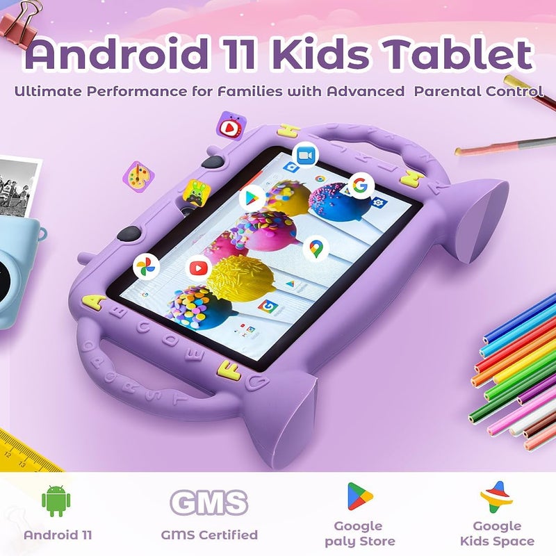 MengDash Kids Tablet, 7 inch Tablet for Kids 2-10, Educational Learning Toddler Tablet Android 11, 3GB RAM+32GB ROM Storage, Google Play YouTube, Baby Girl boy Present（Purple） - Image 2